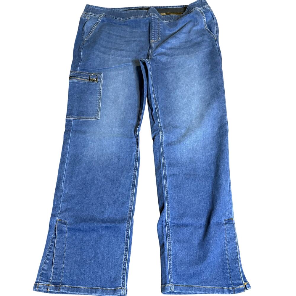 Denim & Co. Adaptive Comfy Knit Patch Pocket Jean, Medium Wash, Size XL, NWT
